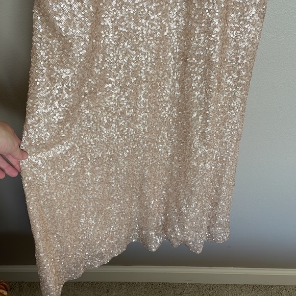 Sorrella Vita size 12 champagne colored sequin floor length gown - Picture 4 of 12
